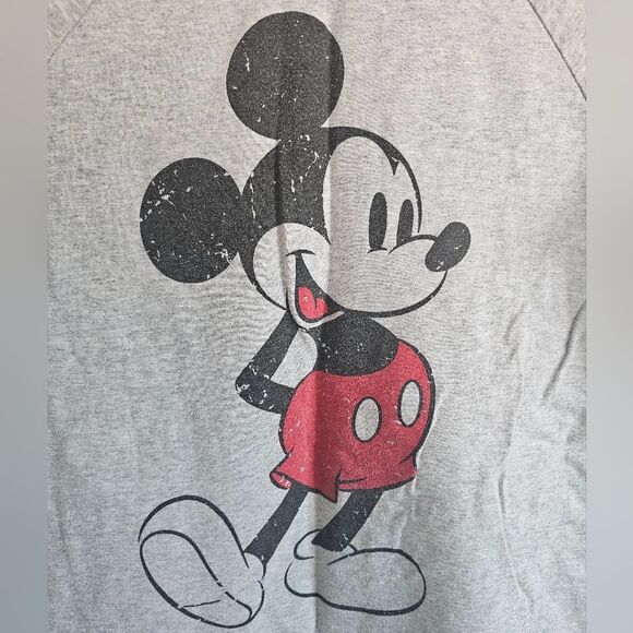 Disney Parks Mickey Mouse Ringer Tee Men’s Small Gray Red Trim Classic Graphic - Picture 2 of 13